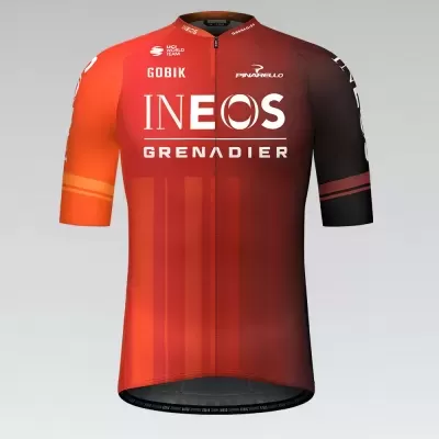 Camisola de ciclismo INEOS GRENADIER laranja e vermelho com mangas assimétricas