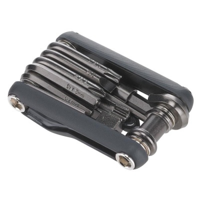 Conjunto de ferramentas dobrável com chaves hexagonais em metal preto e laterais em plástico preto