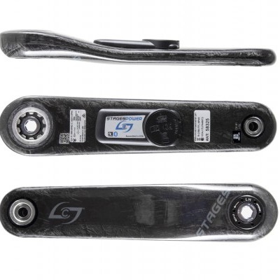 Braços de pedaleira para bicicleta em carbono preto com etiquetas e texto