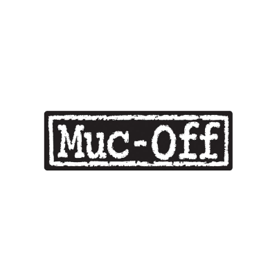 Logótipo da marca Muc-Off em letras brancas em fundo preto retangular