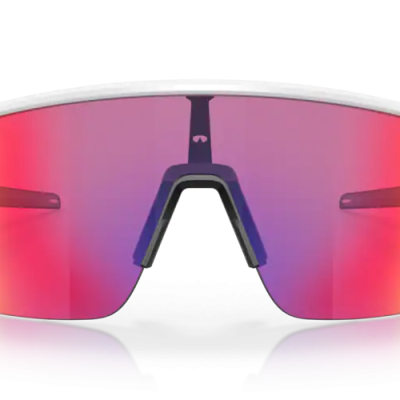 Óculos de sol desportivos com lentes espelhadas vermelho-rosa-amarelo e armação branca