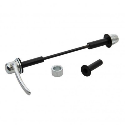 Fecho rápido para rodas de bicicleta com alavanca metálica e haste preta em fundo branco