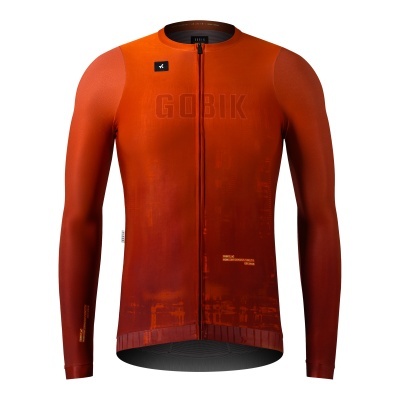 Camisola de ciclismo de manga comprida Gobik laranja e vermelho