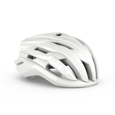 Capacete de bicicleta branco com texto MET