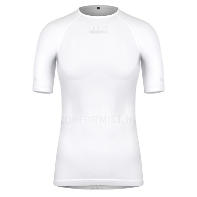 Camisola de compressão branca de manga curta com inscrição NOBLE