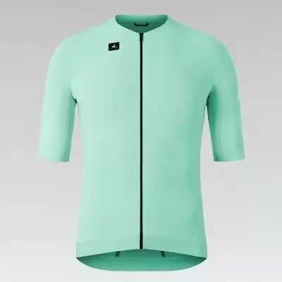 Camisola de ciclismo verde água com fecho preto e manga curta