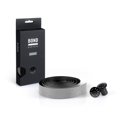 Fita para guiador de bicicleta cinza BOND com tampões pretos e embalagem preta