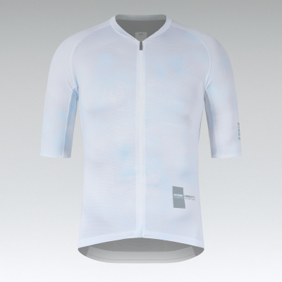 Camisola ciclismo branca mangas 3/4 com fecho frontal e etiqueta GOBIK ESSENTIAL UNITY COLLECTION