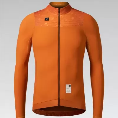 Casaco desportivo laranja com manga longa e fecho central preto