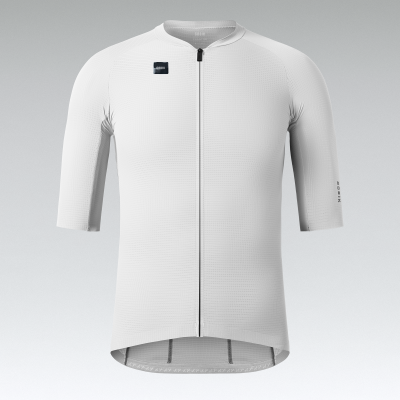 Camisola ciclismo branca manga curta GOBIK com fecho e textura quadriculada