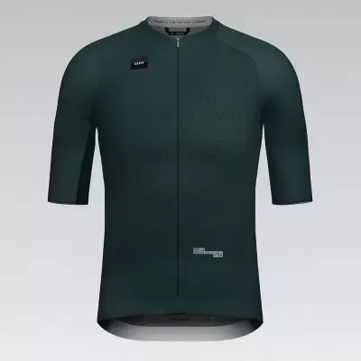 Camisola de ciclismo verde escuro com fecho frontal e mangas curtas