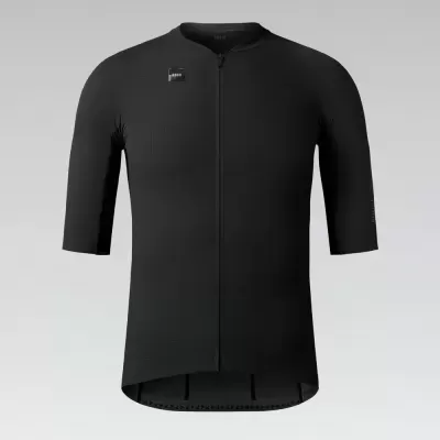 Camisola de ciclismo preta com fecho frontal e mangas curtas