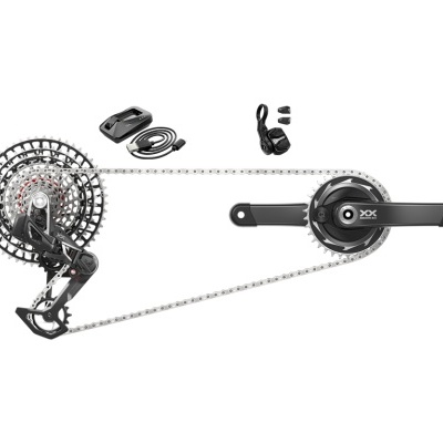 Conjunto de transmissão para bicicleta com cassete e braços de pedaleira pretos