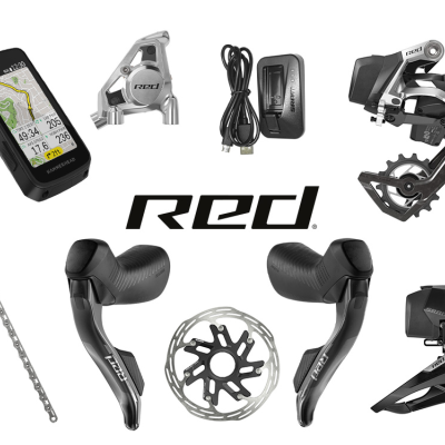 Kit de componentes para bicicleta RED com computador, desviadores, manetes, corrente e disco