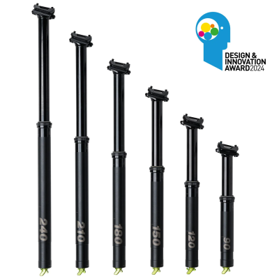 Conjunto de seis canhões de selim de bicicleta pretos de vários tamanhos com números em prata e selo de prémio ao lado