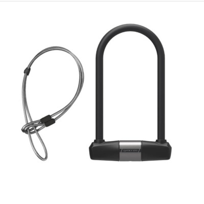 Candado tipo U preto e cinzento com cabo metálico