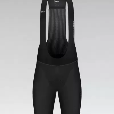 Calções de ciclismo pretos com alças largas e texto branco nas alças