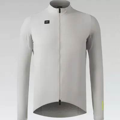 Casaco ciclismo cinzento claro com fecho integral e etiqueta 'LIMAR'