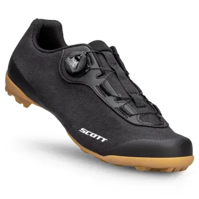 Sapatilha preta para ciclismo com sola castanha e fecho rápido