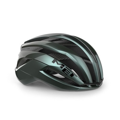 Capacete de ciclismo cinza metálico com detalhes pretos e ventilação
