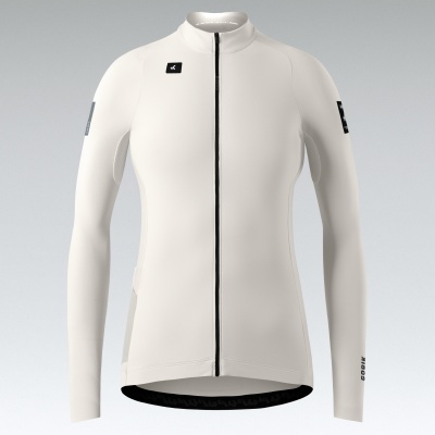 Camisola branca desportiva com fecho preto e golas altas