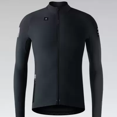 Camisola de ciclismo preta de manga comprida com fecho frontal