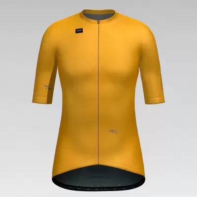 Camisola de ciclismo amarela com fecho de correr e mangas curtas