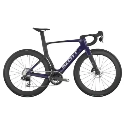 Bicicleta de estrada SCOTT carbono azul escuro e preto com pneus Michelin e travões a disco