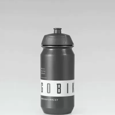 Garrafa de água preta GOBIK com etiqueta branca