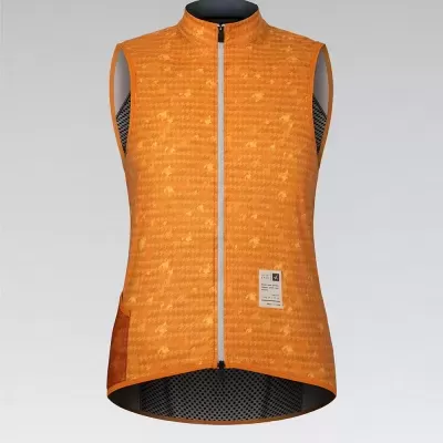 Colete laranja sem mangas com fecho à frente e interior de malha preta