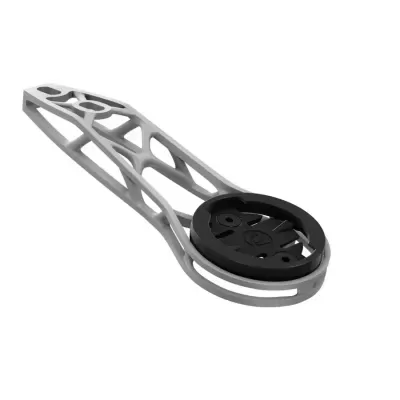 Suporte de bicicleta cinza com base preta circular.