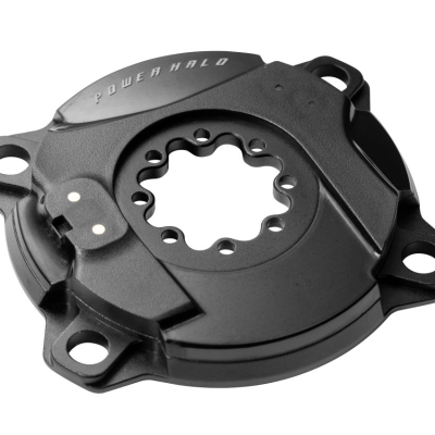 Componente mecânico preto circular com orifícios e texto POWERHALO