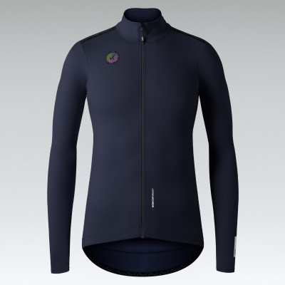 Camisola de ciclismo azul escuro de manga comprida com fecho frontal