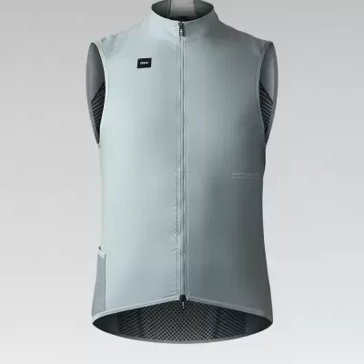 Colete cinza claro sem mangas com fecho de correr frontal