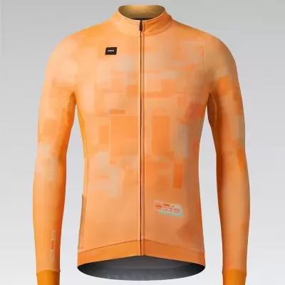 Casaco de ciclismo manga comprida laranja com padrão geométrico