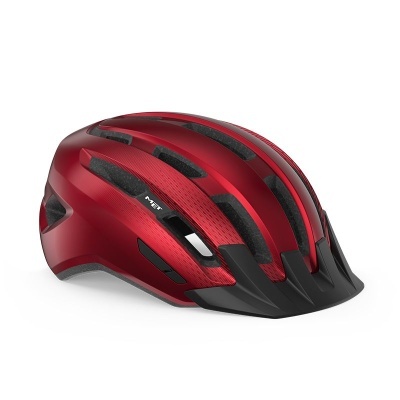 Capacete vermelho para bicicleta com detalhes pretos e aberturas de ventilação