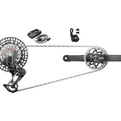 Conjunto completo de transmissão de bicicleta com cassete, pedaleira e corrente, cor preta