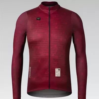 casaco de ciclismo vermelho com padrão e fecho frontal