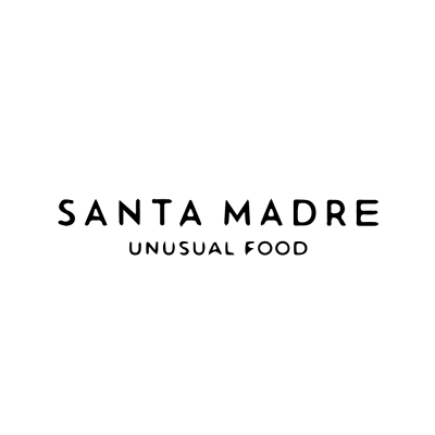 Logótipo SANTA MADRE UNUSUAL FOOD em preto sobre fundo branco