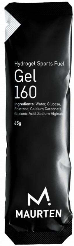 Embalagem preta de gel energético desportivo MAURTEN Gel 160 com texto branco