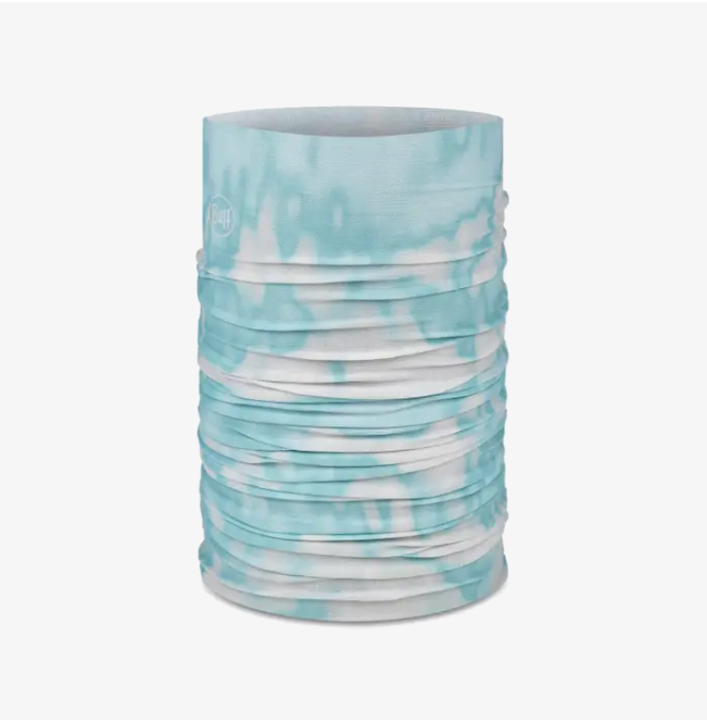 Tubo multifunções azul claro e branco com padrão tie-dye e logótipo Buff
