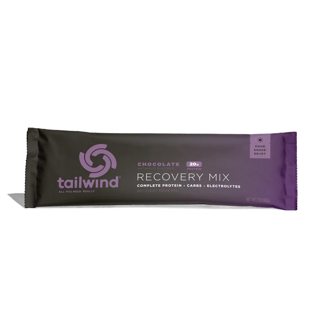 Sachete roxo e cinzento tailwind Recovery Mix sabor chocolate