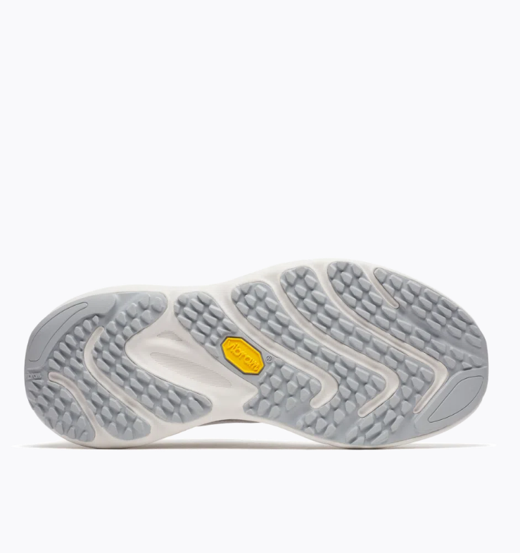 Sola de sapato com padrão cinza e etiqueta amarela Vibram