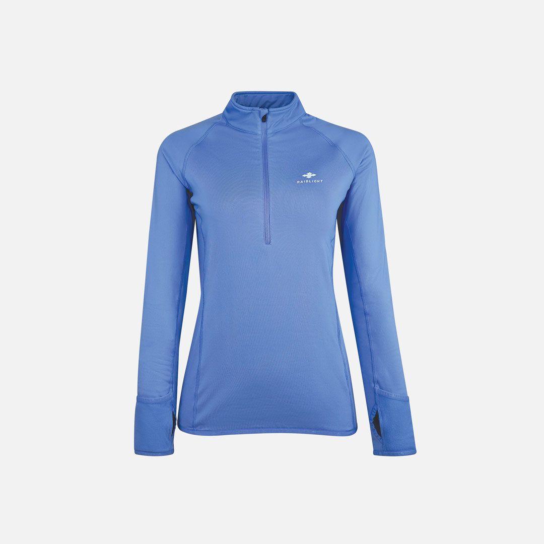 Camisola desportiva azul de mangas compridas com fecho frontal