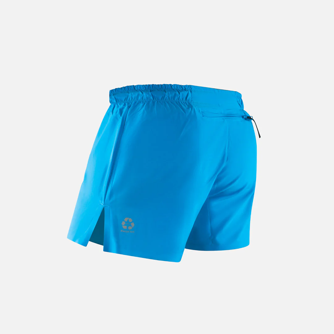 Calções desportivos azul claro com cintura elástica e bolso com fecho