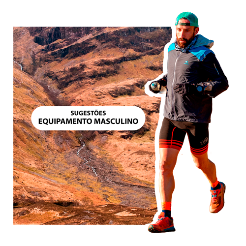 Homem a correr com roupa desportiva colorida e paisagem montanhosa