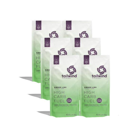 Cinco embalagens pack de suplemento alimentar High Carb Fuel sabor gengibre lima