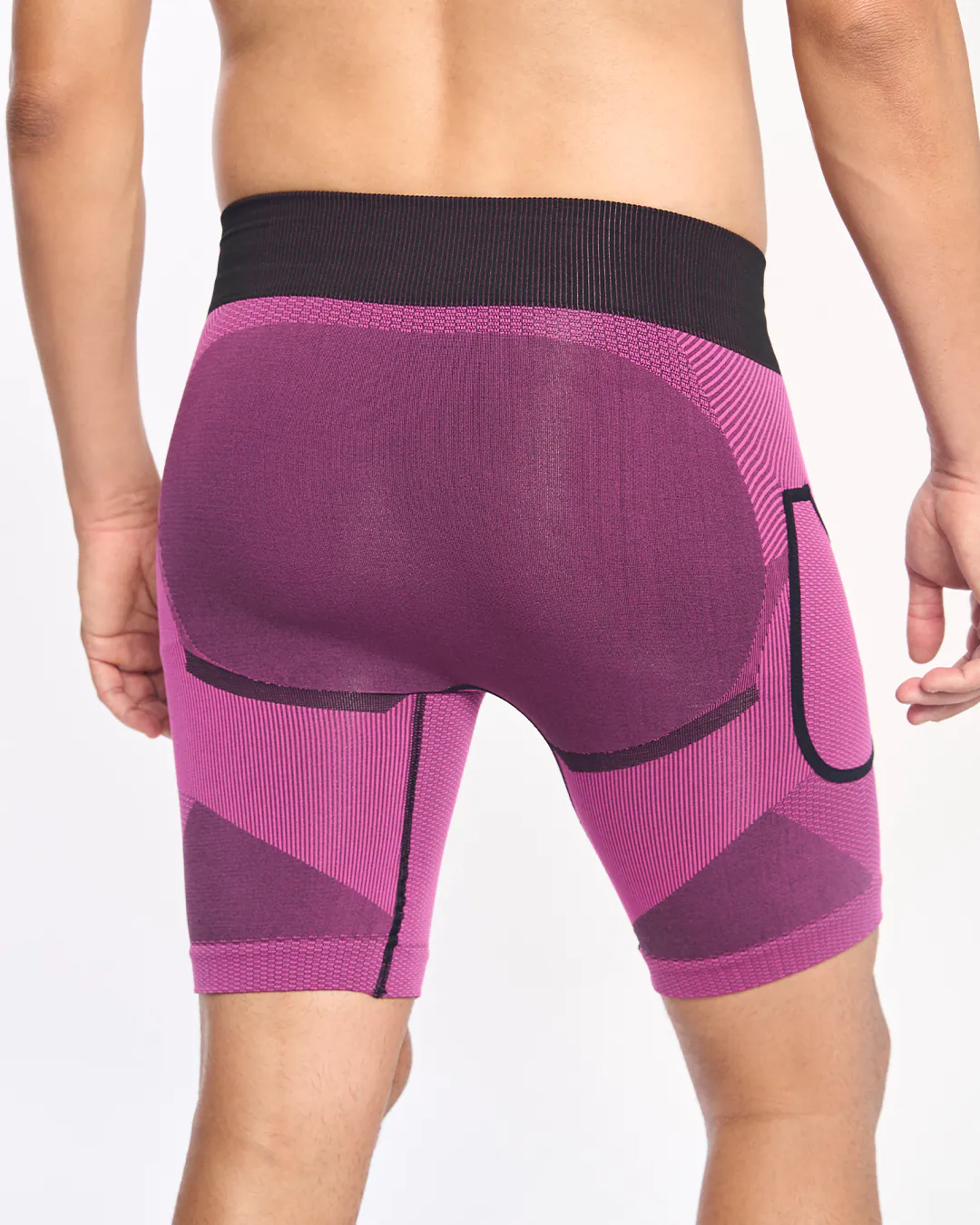 Calções desportivos rosa e roxo com cintura preta