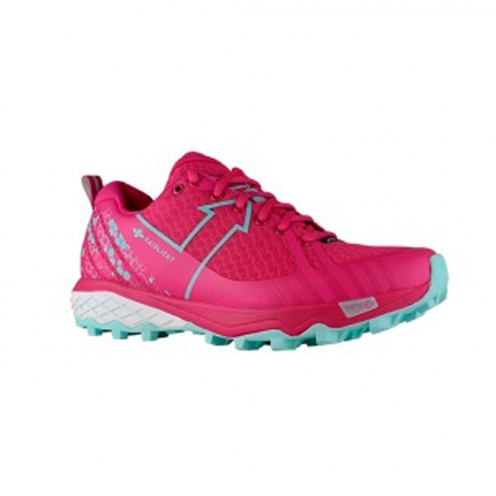 Ténis desportivos femininos rosa com detalhes cinza e sola azul claro e branca