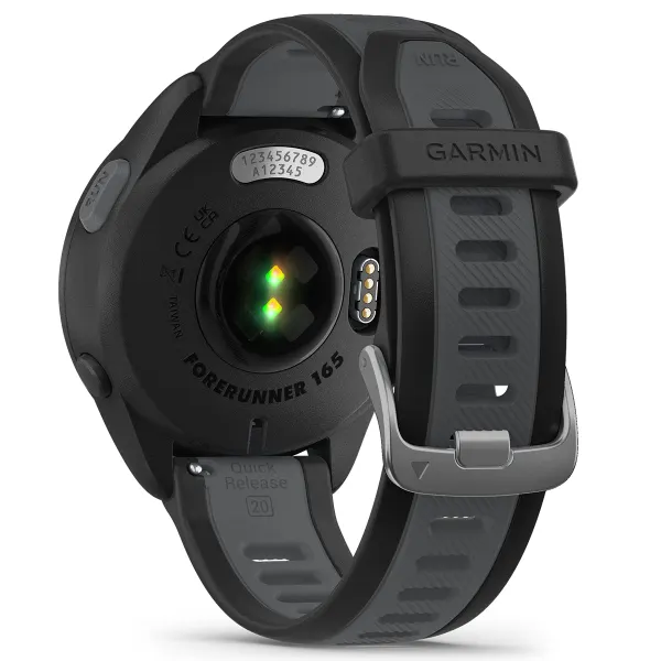 Relógio desportivo Garmin Forerunner 165 preto com bracelete de silicone e fecho metálico